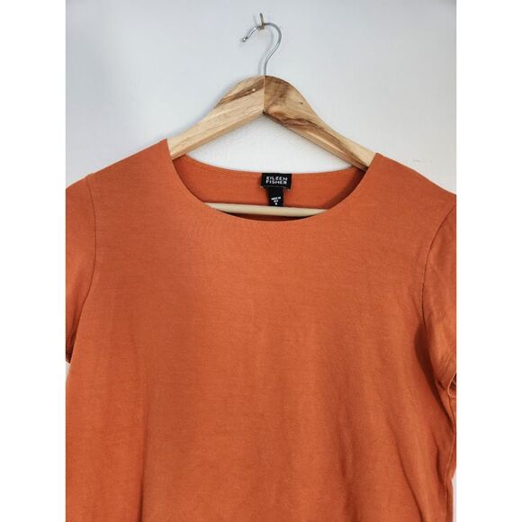 Eileen Fisher Orange Short Sleeve Stretch Tee | Size S - Picture 3 of 9